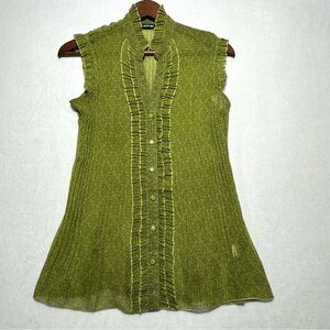 Apt. 9 Olive Button-Down Sheer Ruffle Blouse size L